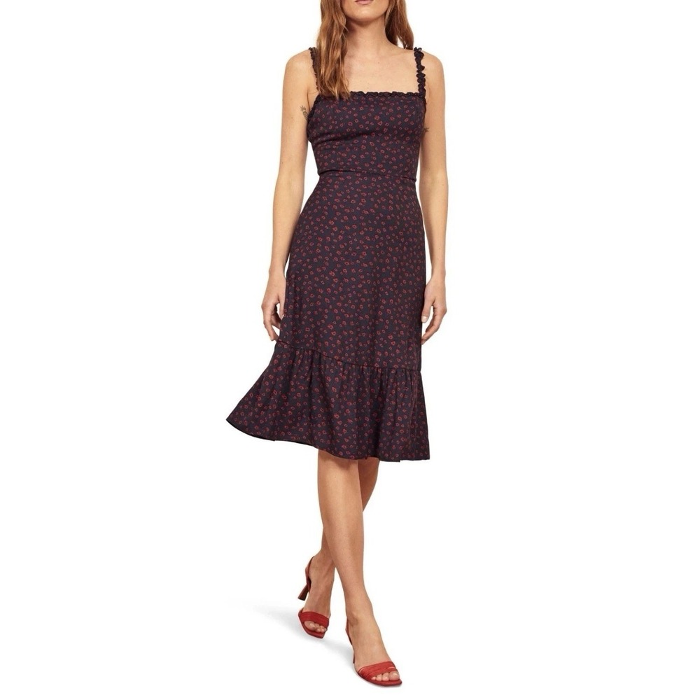 REFORMATION Granada Midi Dress Size 6 Virgil Ditsy Floral Navy Red
